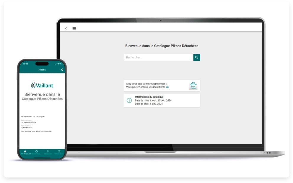 Catalogue pièces détachées sur mobile et ordinateur de bureau
