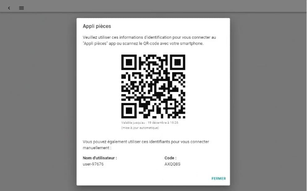 Données d'accès à l'application mobile de pièces détachées